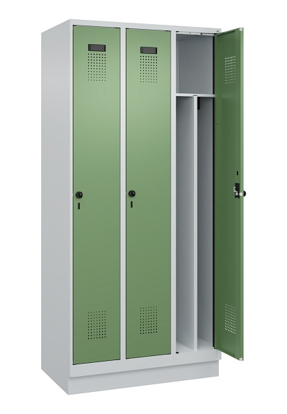 C+P Spind Evolo PLUS, mit Sockel, 3 Abteile, 1950x900x500mm, 7035/6011, Verschluss Drehriegel, 049020-30F S10010