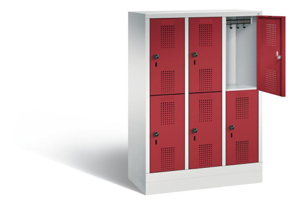 C+P Kindergarten-Spind doppelstöckig Evolo, H1300xB900xT300mm, Farbe: Lichtgrau / Rubinrot, 483203-30 S10054