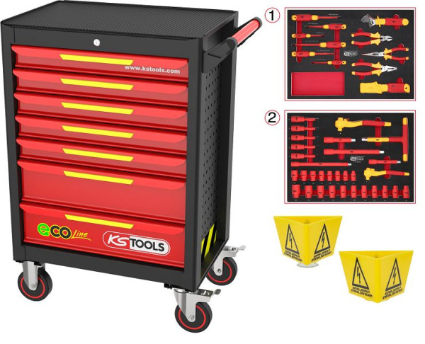 KS Tools ECOline Werkstattwagen mit 42 isolierten Werkzeugen für Hybrid- und Elektrofahrzeuge, 117.6144