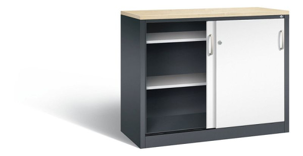 C+P Sideboard mit Schiebetüren Acurado, H1000xB1200xT500mm, Farbe: Schwarzgrau / Verkehrsweiß, Bügelgriff, 2056-00 S10143