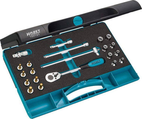 Hazet Werkzeug Satz TORX®, Vierkant hohl 10 mm (3/8 Zoll), Außen TORX® Profil, Innen TORX® Profil, Anzahl Werkzeuge: 21, 1557/21