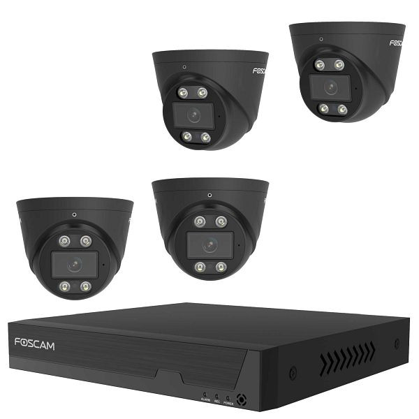 FOSCAM FNA108-E-T4-2T 8-Kanal 4K 8 MP PoE Komplettset für die Videoüberwachung mit 4 Überwachungskameras (schwarz), fat42s