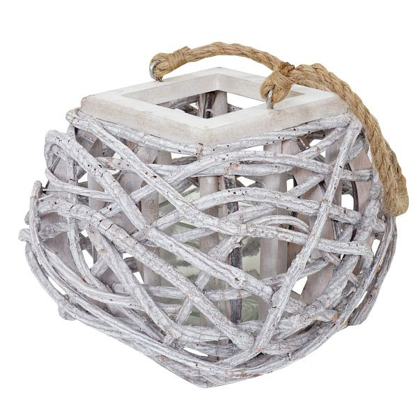 Mendler Windlicht 40cm, Hängelaterne Kerzenhalter mit Glaseinsatz 8cm, weiß-grau, 51911