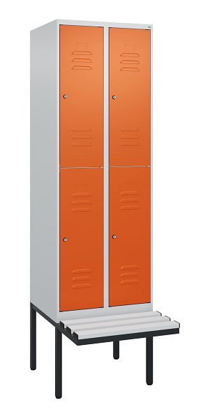 C+P Doppelstöckiger Spind Classic PLUS, 2 Abteile, 2120x600x815mm, 7035/2004, Zylinderschlösser, schwebende Sitzfläche, 0803407-20 S10185