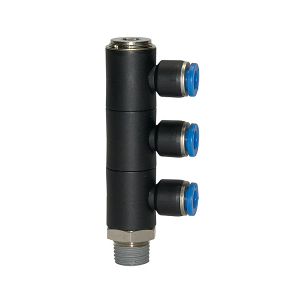 Riegler L-Mehrfachverteiler »Blaue Serie«, 3-fach, drehbar, R 1/4 außen Ø4mm, 135696