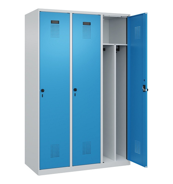 C+P Spind Evolo PLUS, 3 Abteile, 1850x1200x500mm, 7035/5012, Verschluss Drehriegel, 049000-32F S10007