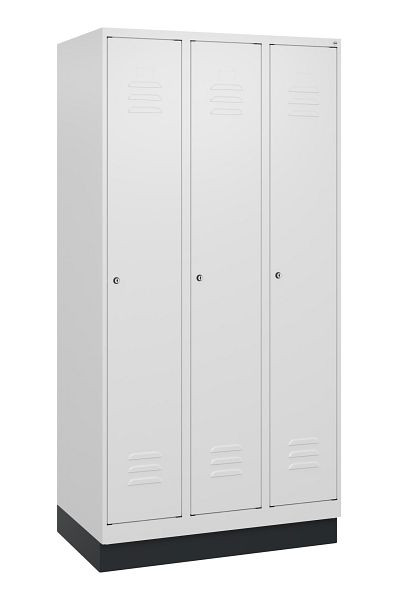 C+P Umkleidespind Classic PLUS mit Mitteltrennwand, Sockel, 3 Abteile, 1800x900x500mm, 9016/9016, Zylinderschlösser, 0800207-30F S10029