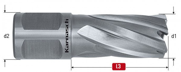 Karnasch HSS-XE Kernbohrer, Weldonschaft 19mm, Nutzlänge 30mm, Silver-Line Rail30 d=34mm, VE: 2 Stück, 201460034