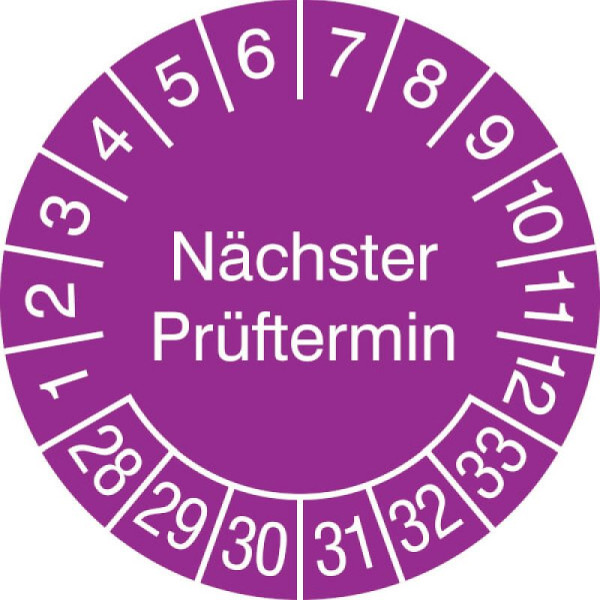 Stein HGS Prüfplaketten mit Jahresfarbe (6 Jahre), Ø 30 mm, violett, 2028-2033, 31.3652-28