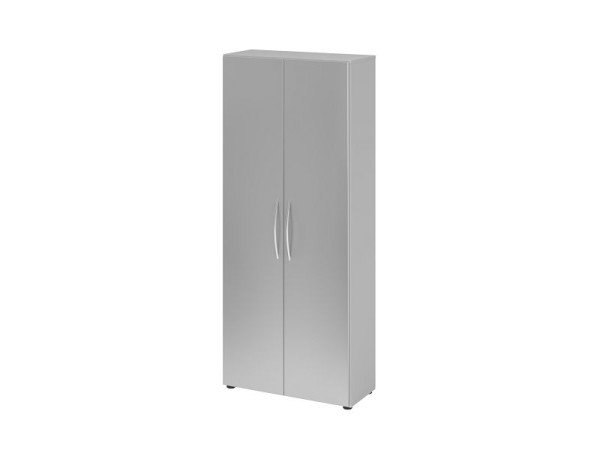 Hammerbacher Schrank 4100 BM, 5 OH, Farbe Korpus: Grau / Farbe Front: Silber, 80 x 34,6 x 188 cm (BxTxH), Öffnungswinkel 110°, Bogengriff BM, V4100/5/S/BM