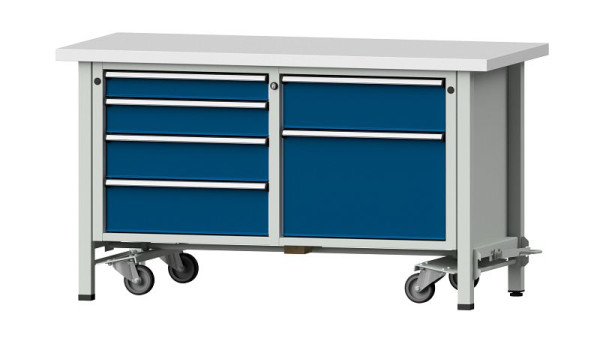 ANKE Werkbänke Kastenwerkbank, Modell 237 V, 1500 x 700 x 840 mm, RAL 7035/5010, KSP 40 mm, mit absenkbarer Fahreinrichtung, 305.280