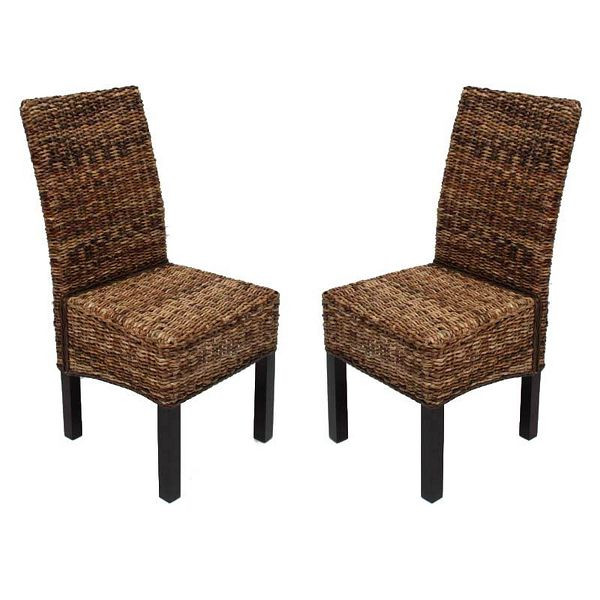 Mendler 2er-Set Esszimmerstuhl Korbstuhl M69 Stuhl BALI Bananengeflecht, dunkel, ohne Kissen, 14871