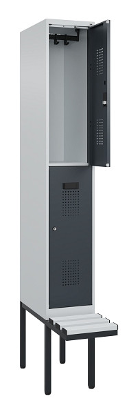 C+P Doppelstock-Spind Evolo PLUS, Bank, 2 Fächer, 2120x300x815mm, 7035/7016, Zylinderschloss, Sitzfläche Kunststoff, 0493407-10 S10120