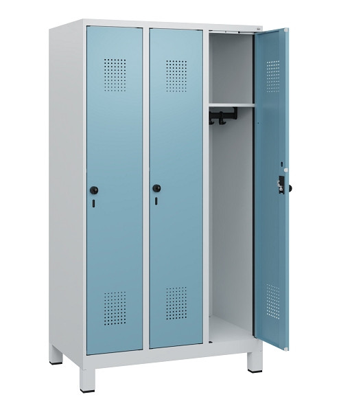 C+P Spind Evolo PLUS, Füße, 3 Abteile, 1630x900x500mm, 7035/0010, Drehriegel, 0490105-30 S10009