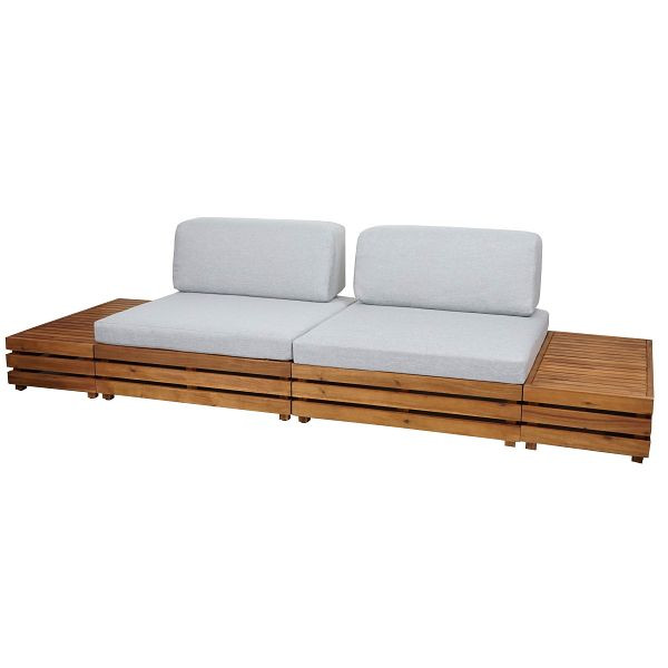 Mendler Garten-Garnitur HWC-L28, Lounge-Set Sitzgruppe Lounge-Sessel Sofa, Spun Poly Akazie Holz MVG, Polster hellgrau, 99093+99094
