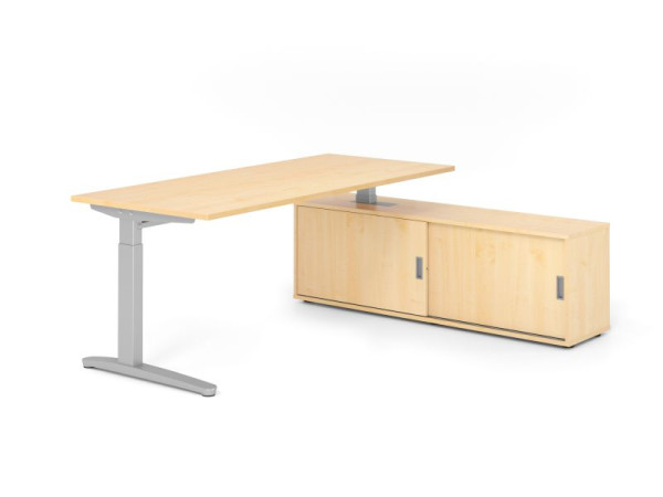 Hammerbacher Schreibtisch XB19, 180x80cm, Platte: Ahorn, 25mm dick, C-Fuß Gestell Silber, höheneinstellbar, Ahorn, VXBE19SB/3/S/3/3