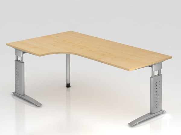 Hammerbacher Winkeltisch C-Fuß 200x120cm 90° Ahorn/Silber, Winkelform 90°, links oder rechts montierbar, Arbeitshöhe 68-86 cm, VUS82/3/S
