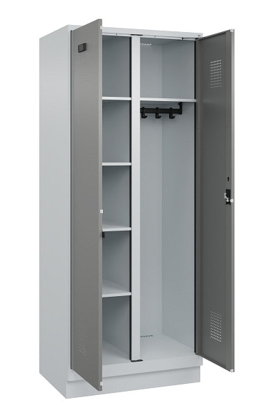 C+P Wäsche-/Garderobenspind Evolo PLUS, mit Sockel, 2 Abteile, 1950x800x500mm, 7, Frontfarbe 0005000 RDS Stahlgrau, Zylinderschloss, 049620-22 S10041
