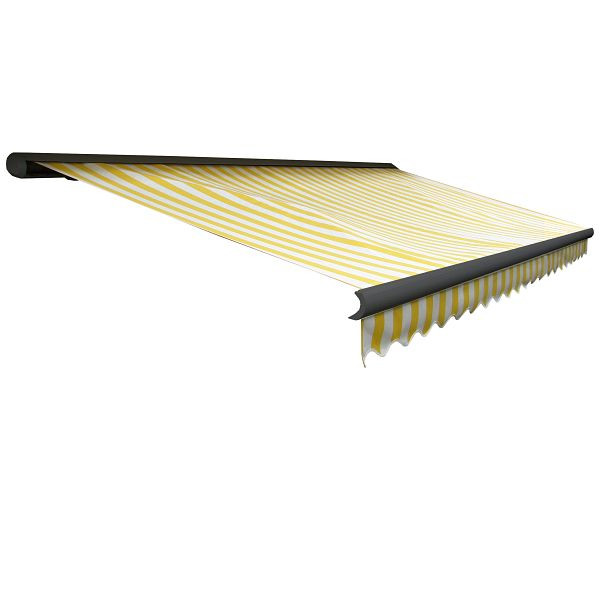 Mendler Elektrische Kassetten-Markise T122, Vollkassette Volant 4x3m, Polyester Gelb/Weiß, anthrazit, 58263+34295+58310+34300