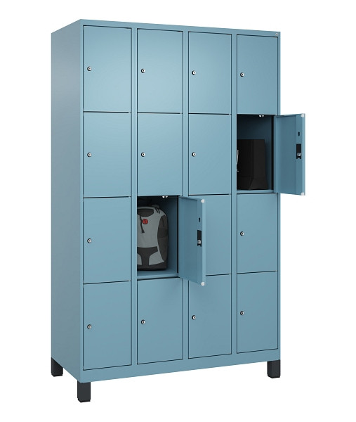 C+P Schließfachschrank Evolo PLUS, mit Füßen, 16 Fächer, 1950x1200x500mm, 0010/2406015 RDS Architekturblau, 049010-404 S10021