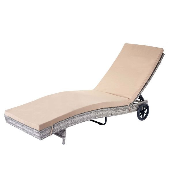 Mendler Sonnenliege HWC-D80, Gartenliege Relaxliege Liege, Poly-Rattan, grau, Kissen beige, 64458