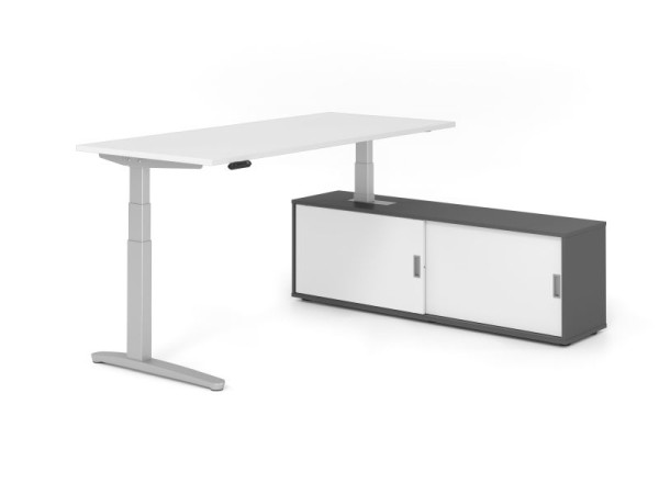 Hammerbacher Schreibtisch XBHM19, 180x80cm, Platte: Weiß, 25mm dick, C-Fuß Gestell Silber, Höhe: 65 - 129 cm, Ahorn, SB/W/S/G/W, VXBHM19SB/W/S/G/W