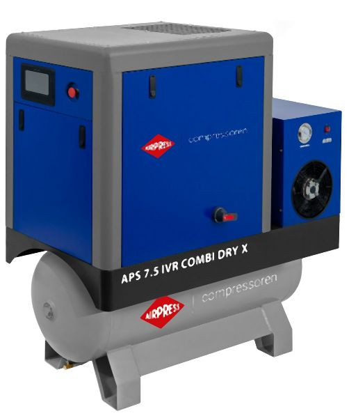 Airpress Schraubenkompressor 10 bar 200L 7.5 PS/5.5 kW 170-760 l/min (APS 7.5 IVR Combi Dry X), 369957-IVR