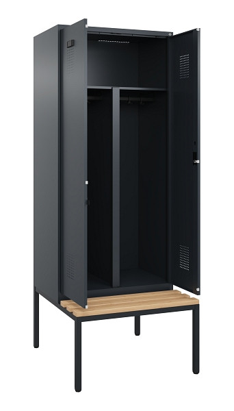 C+P PSA Doppel-Spind Evolo PLUS, Bank, 2 Abteile, 2120x800x815mm, 7016/7016, Zylinderschloss, Sitzfläche Buche-Hartholz, Sitzbank, 0490527-22P S10043