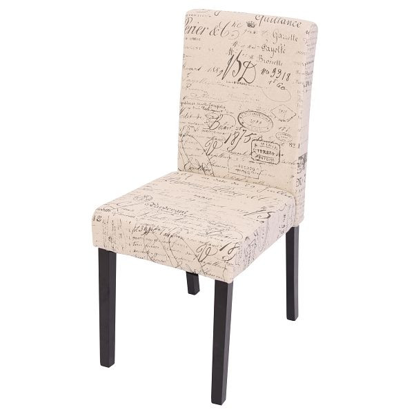 Mendler Esszimmerstuhl Littau, Küchenstuhl Stuhl, Stoff/Textil, Schriftzug creme, dunkle Beine, 74400