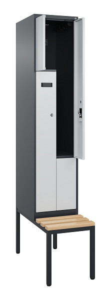 C+P Z-Spind Evolo PLUS, Bank, 2 Fächer, 2120x400x815mm, 7016/7035, Zylinderschloss, Sitzfläche Buche-Hartholz, Sitzbank, 0490537-122 S10044