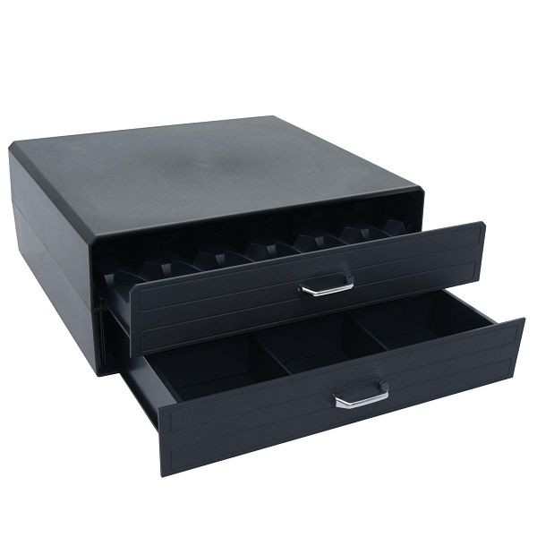 Mendler Schubladenbox für Kaffeekapseln HWC-L98, Aufbewahrungsbox mit 2 Schubladen Kapselbox, 14x34x33cm, schwarz, 121817