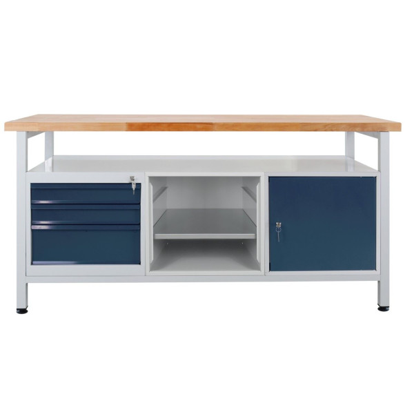 ADB Werkbank 3 Schubladen, 1 Regalteil, 1 Tür, Ablage, 1700x600x840 mm, Werktisch: lichtgrau, RAL 7035, Tür/Schubladen: Anthrazitgrau (RAL 7016), 43752