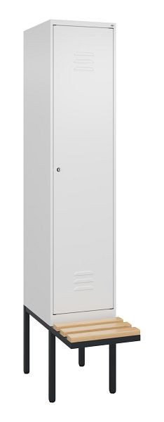 C+P Umkleidespind Classic PLUS, 2120x400x815mm, 9016/9016, Zylinderschloss, Buche-Sitzleisten, je 2 Doppel-Haken, 0800407-12F S10058