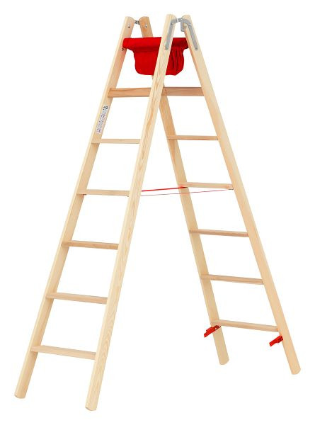 HYMER Holz-Stufenstehleiter, beidseitig begehbar, 2x7 Stufen, Länge 2,08 m, 7149914