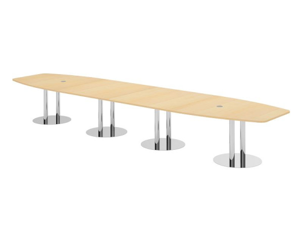 Hammerbacher Konferenztisch KT52S, 520 x 130 cm, Platte: Ahorn, 25mm dick, mit vier verchromten Säulenfüßen, 7,6/70 cm, Arbeitshöhe 74 cm, VKT52S/3/C