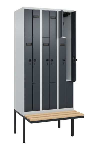 C+P Z-Spind Evolo PLUS, Bank, 6 Fächer, 2120x900x815mm, 7035/7016, Drehriegel, Sitzfläche Holz, 0490437-306 S10006