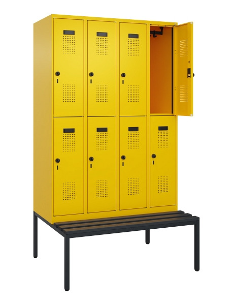 C+P Doppelstock-Spind Evolo PLUS, Bank, 8 Fächer, 2120x1200x815mm, 1023/1023, Drehriegel, Sitzfläche Kunststoff, Sitzbank, 0493507-40 S10103