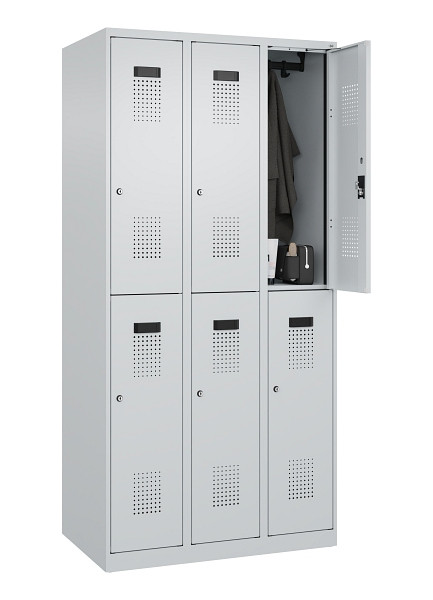 C+P Doppelstöckiger Spind Evolo PLUS, 6 Fächer, 1850x900x500mm, 7035/7035, Zylinderschloss, 049300-30 S10040