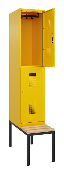 C+P Doppelstock-Spind Evolo PLUS, Bank, 2 Fächer, 2120x400x815mm, 1023/1023, Zylinderschloss, Sitzfläche Buche-Hartholz, Sitzbank, 0493507-12 S10049