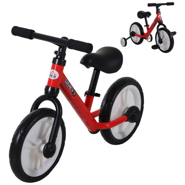HOMCOM Kinder Laufrad, 2-in-1, Kinderrad mit Stützrädern und Pedalen, 2-5 Jahre, Sitzhöhenverstellbar, PP, Rot, 85 x B36 x H54 cm, 370-091RD