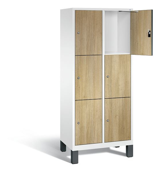 C+P Schließfachschrank Evolo, H1850xB810xT500mm, Farbe: Verkehrsweiß / Dekor Eiche Sereno, 48010-223 S10138