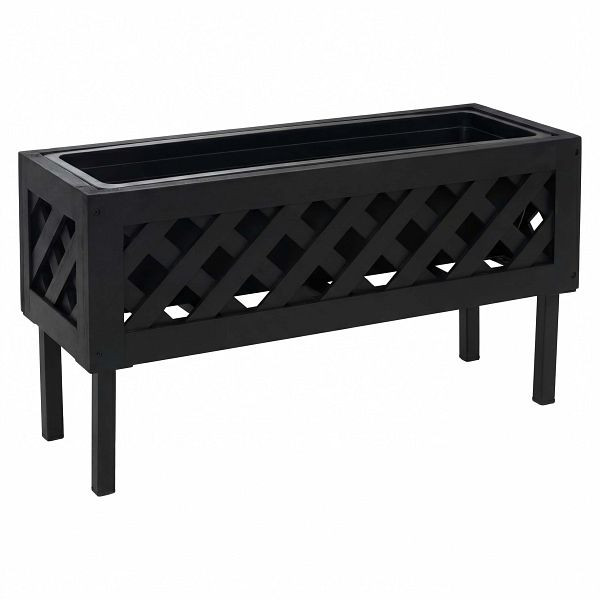 Mendler Pflanzkasten HWC-P86, Blumen-/Pflanzkübel Blumenkasten, In-/Outdoor Akazie Holz FSC®-zertifiziert 35x64x24cm, schwarz, 120476