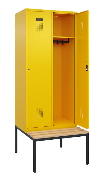 C+P Spind Evolo PLUS, 2 Abteile, 2120x800x815mm, 1023/1023, Haken 4, Zylinderschloss, Sitzfläche Buche-Hartholz, Sitzbank, 0490507-22 S10049