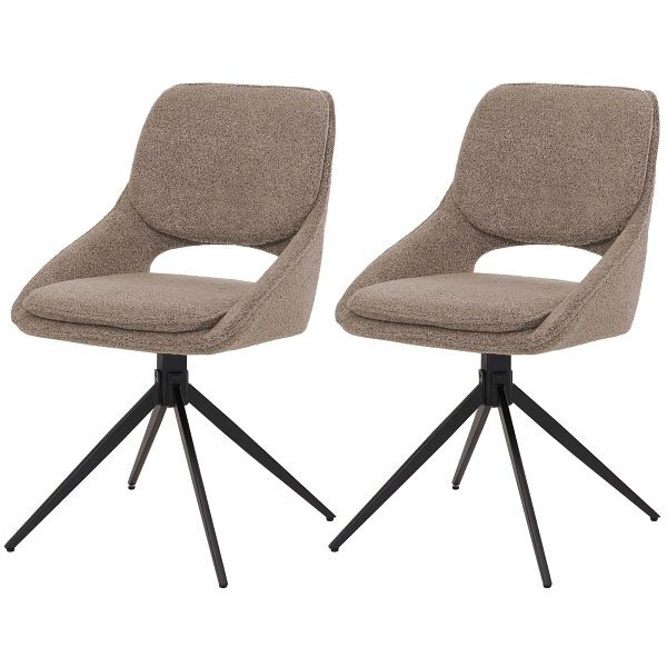 Mendler 2er-Set Esszimmerstuhl HWC-N73, Küchenstuhl, drehbar Auto-Return, Stoff/Textil Boucle (540g/m²) Öko-Tex, beige, 108613