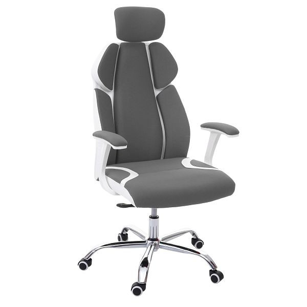 Mendler Bürostuhl HWC-F12, Schreibtischstuhl Drehstuhl Racing-Chair, Sliding-Funktion Stoff/Textil + Kunstleder, grau/weiß, 69184