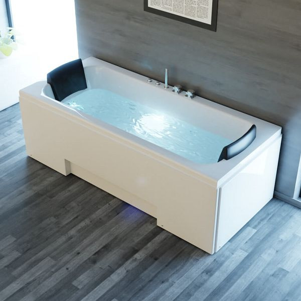 TroniTechnik Badewanne IOS, Whirlpool 170 x 75 cm, Acrylwanne, 2 Personen, Whirlpoolwanne, Armatur, freistehend, vormontiert, Indoor, LED, 2129