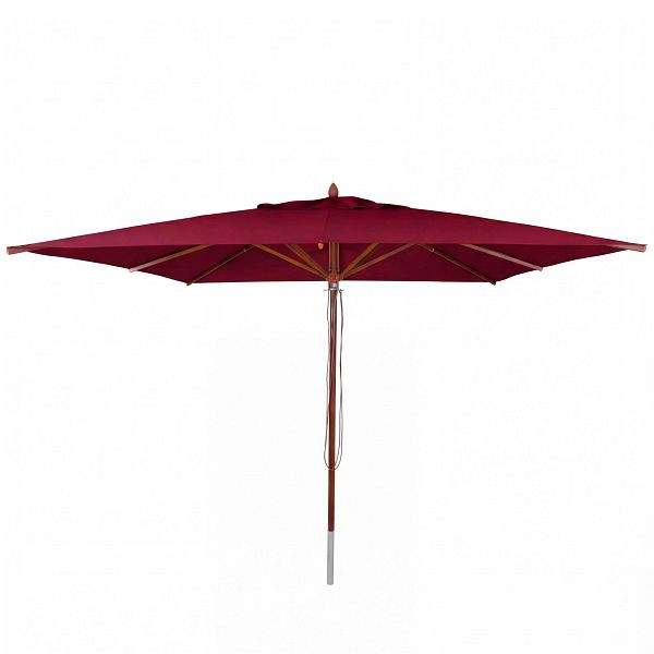 Mendler Gastronomie Holz-Sonnenschirm HWC-C57b, Gartenschirm, Polyester/Holz 29kg, eckig 4x4m Seilzug stoßsicher, bordeaux, 120496