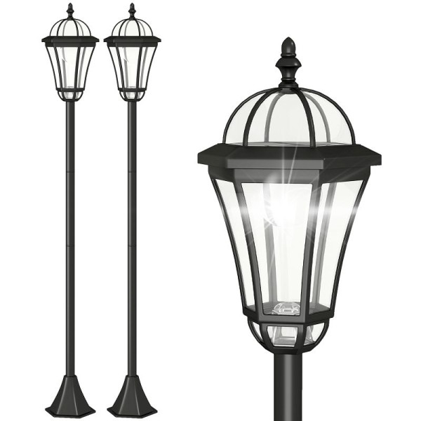 Outsunny Solar Gartenlaterne 2er Set, Wetterfeste Wegleuchte 129 cm hoch, mit LED, 6 Std. Beleuchtung, IP44, Solarlampe für Außen, Schwarz, B30-005