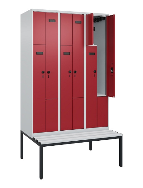 C+P Z-Spind Evolo PLUS, Bank, 6 Fächer, 2120x1200x815mm, 7035/3003, Drehriegel, Sitzfläche Kunststoff, Sitzbank, 0490537-326 S10058