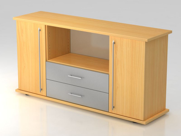 Hammerbacher Sideboard 2 Türen, 2, Schübe, Relinggriff Buche/Buche, 166,1x44,8x84 cm (BxTxH), VSBTS/6/6/RE